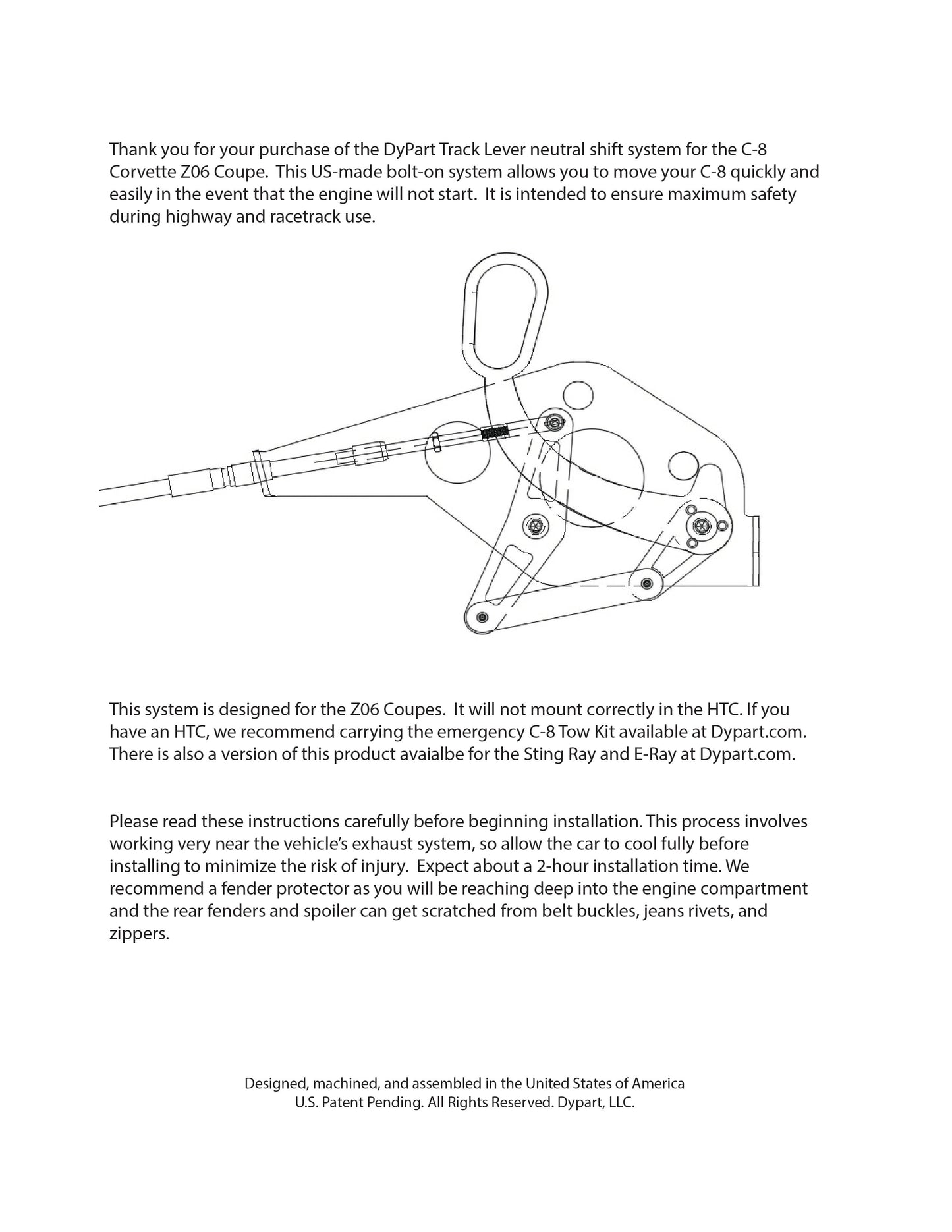 Track Lever Bolt on Neutral System for C8 Z06 Coupe